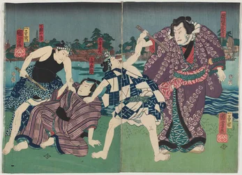 Attori Arashi Kichisaburo III come Nuregami Chogoro e Nakamura Fukusuke I come Yogoro